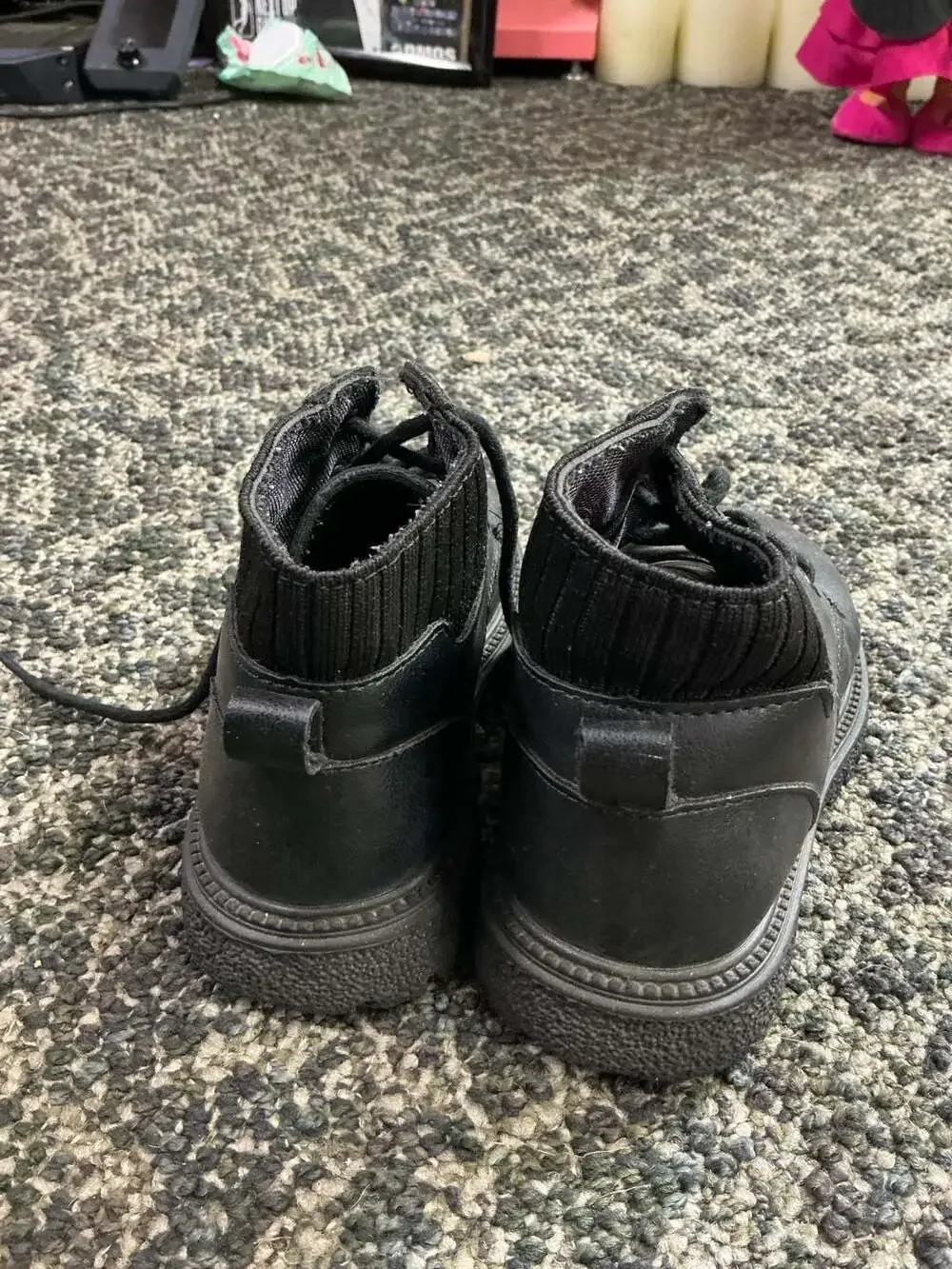 Toddler Lace-Up Ankle Boots with Knit Collar, Black